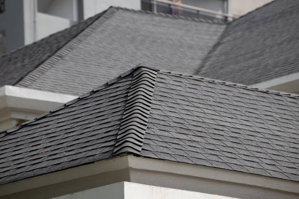 roof shingle background and texture. dark asphalt tiles on the roof