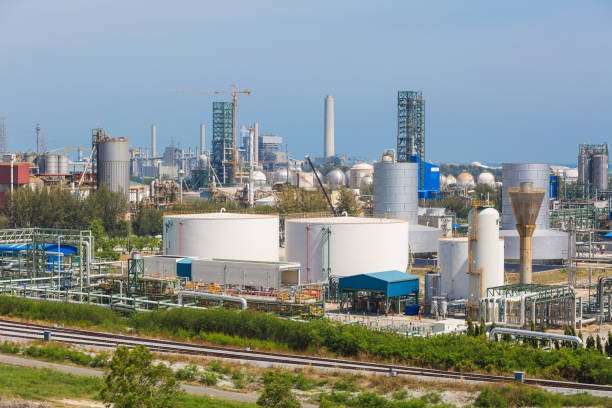 Oil Petroleum and chemical refinery industrial zone in sunny day