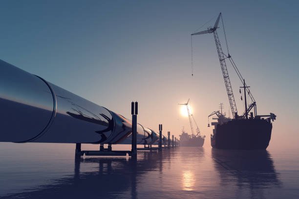 Pipeline in the sea. ,3d render